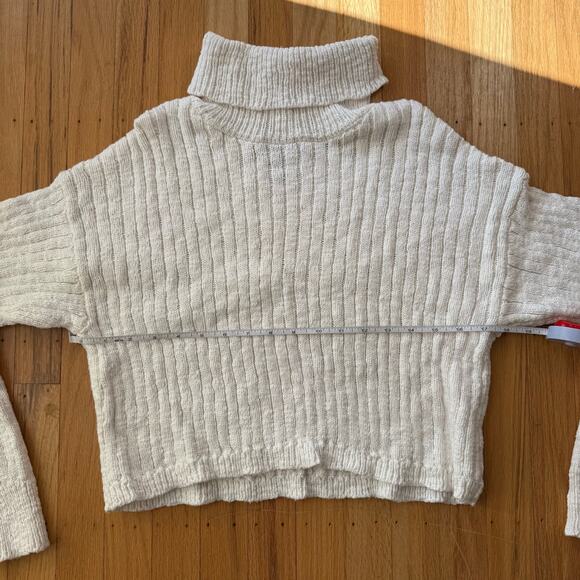 White Chunky Knit Long Sleeve Crop Turtleneck Sweater Size M Y2K 90's Cabincore - Picture 4 of 7